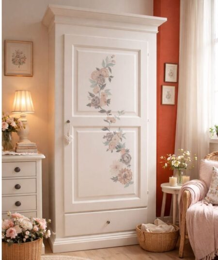 Armadio in legno 1 porta decorato